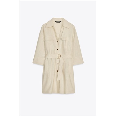 BELTED LINEN MINI DRESS