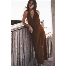 LINEN BLEND MIDI DRESS WITH GOLD APPLIQUÉ