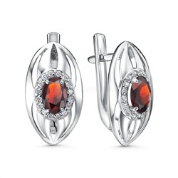 Серьги из серебра с гранатом и фианитами родированные 2-3501-001
