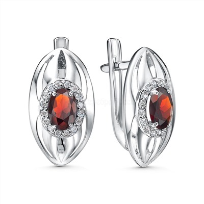 Серьги из серебра с гранатом и фианитами родированные 2-3501-001