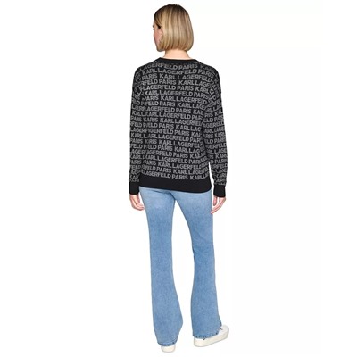 KARL LAGERFELD PARIS Women's Logo Signature Crewneck Sweater