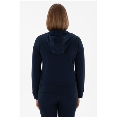 Kadın Lacivert Kapüşonlu Fermuarlı Sweatshirt