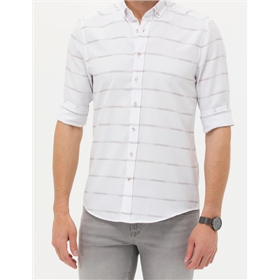 Bej Slim Fit Uzun Kollu Gömlek