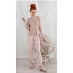Sevim 13209 Kadın Uzun Kol Açık Vizon Pijama Takımı 305564