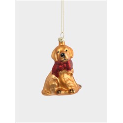 Игрушка елочная, 7х9 см, стекло, золотистая, Собака с бантом, New year