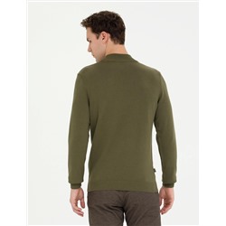 Koyu Haki Slim Fit Yarım Balıkçı Basic Triko Kazak