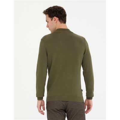 Koyu Haki Slim Fit Yarım Balıkçı Basic Triko Kazak