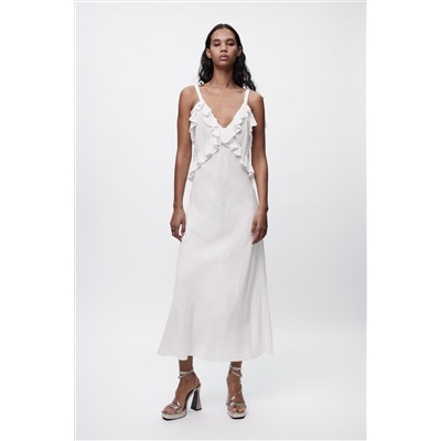 LINEN BLEND DRESS WITH RUFFLES