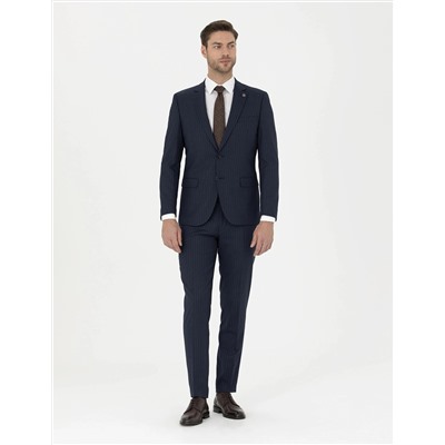 Lacivert Ekstra Slim Fit Çizgili Takım Elbise