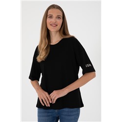 Kadın Siyah Oversize Bisiklet Yaka Tişört