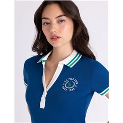 OMBRE TIPPED Y-PLACKET PUFF SLEEVE POLO SHIRT