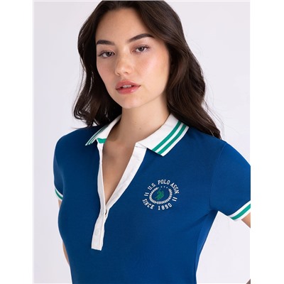 OMBRE TIPPED Y-PLACKET PUFF SLEEVE POLO SHIRT