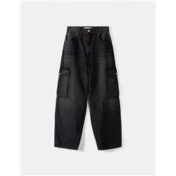 Faded dirty effect skater fit cargo jeans