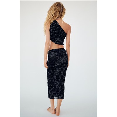 LACE MIDI SKIRT WITH RHINESTONES
