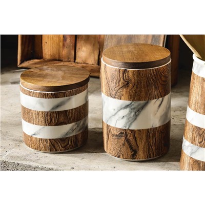 Банка для сыпучих продуктов, 700 мл, фарфор P/бамбук, коричневая, Wood&Marble, 63062