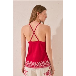 Camiseta tirantes 100% algodón rojo bordado