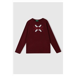 United Colors of BenettonErkek Çocuk Bordo Benetton Slogan Baskılı T-Shirt