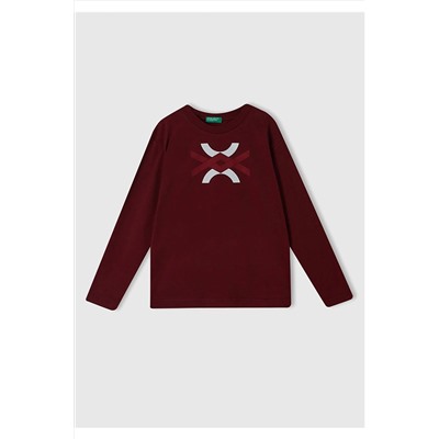 United Colors of BenettonErkek Çocuk Bordo Benetton Slogan Baskılı T-Shirt