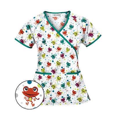 UA Jumpin Jack White Mock Wrap Scrub Top