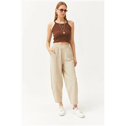Olalook, Kadın Taş Beli Lastikli Cepli Şalvar Kesim Gabardin Pantolon PNT-19000267