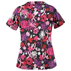 UA Painted Pink Ribbons Black Print Scrub Top