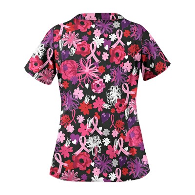 UA Painted Pink Ribbons Black Print Scrub Top