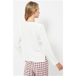 Camiseta de pijama regular fit de terciopelo - Blanco