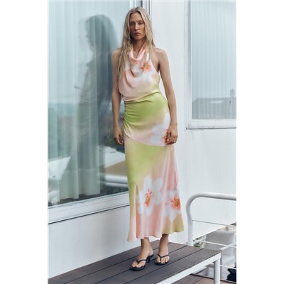 FLORAL PRINT HALTER DRESS