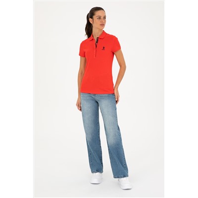 Kadın Kırmızı Basic Polo Yaka Tişört