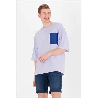 Erkek Lila Oversize Bisiklet Yaka Tişört