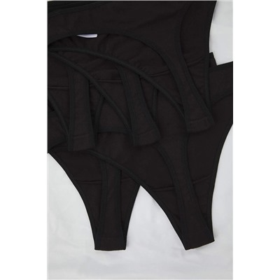Siyah 5'li Paket Pamuklu Normal Bel Tanga Büyük Beden Külot TBBSS25CM00012