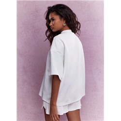 MISSGUIDED Logo Branding Patch Front Polo Neck Dropped Sleeve Oversized T Shirt