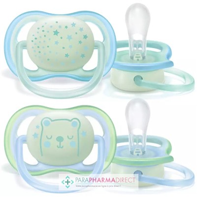 Avent Sucettes Ultra Air Night 0-6 mois Bleu & Vert x2