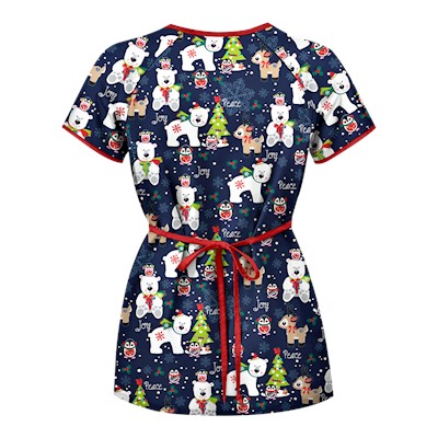 UA Antarctic Christmas Navy Mock Wrap Scrub Top