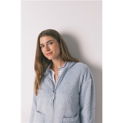 Bata corta tejido pelo azul lurex