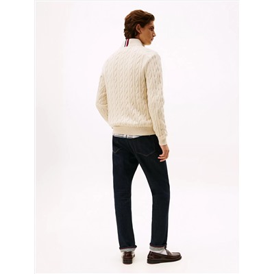 Cable Knit Mockneck Quarter-Zip Sweater