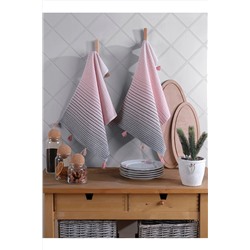 Lux Touch Eva Ponponlu 2'li Somon Mutfak Havlusu 40 x 60 cm Kurulama Bezi Set Pamuklu Mk-30001A