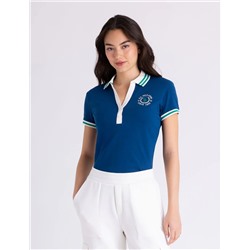 OMBRE TIPPED Y-PLACKET PUFF SLEEVE POLO SHIRT