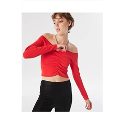 TwistKayık yaka crop triko