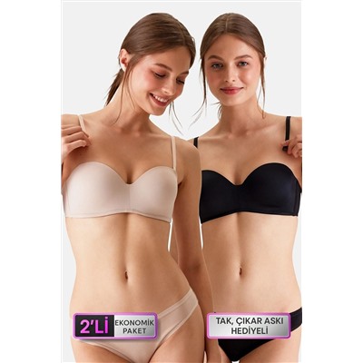 Pierre Cardin2'li Ekonomik Paket Siyah-ten 6800 Ales Ultra Hafif Bütün Kap Dolgusuz Micro Straplez Sütyen Set