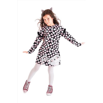 Denokids, Gümüş Kalpli Kız Çocuk Uzun Kollu Elbise