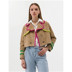 Krem Crop Top Deri Ceket