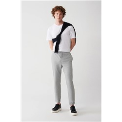 Avva Erkek Açık Gri Yandan Cepli Beli Lastikli Bağcıklı Duble Paça Relaxed Fit Rahat Kesim Jogger Pantolo E003000
