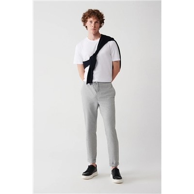 Avva Erkek Açık Gri Yandan Cepli Beli Lastikli Bağcıklı Duble Paça Relaxed Fit Rahat Kesim Jogger Pantolo E003000