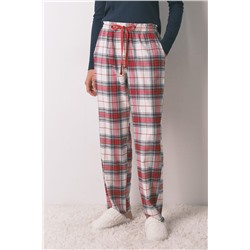 Pantalón largo 100% algodón franela cuadros rojo
