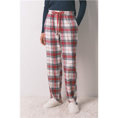 Pantalón largo 100% algodón franela cuadros rojo