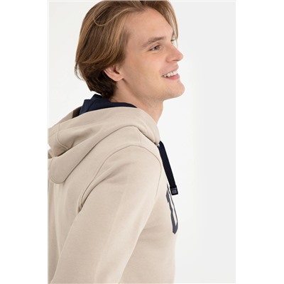Erkek Taş Kapüşonlu Basic Sweatshirt