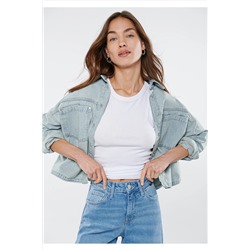 Mavi Pia Ağartılmış Jean Gömlek Crop / Kısa Kesim 1210246-84202