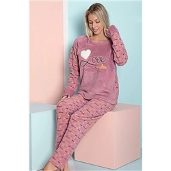 Zigzag İç Giyim Uzun Kol Polar Kışlık Pijama Takımı Pembe ZG-SFR-PLR