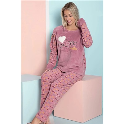 Zigzag İç Giyim Uzun Kol Polar Kışlık Pijama Takımı Pembe ZG-SFR-PLR